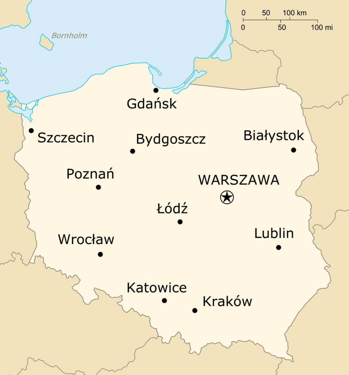 Mappa della Polonia con le principali città